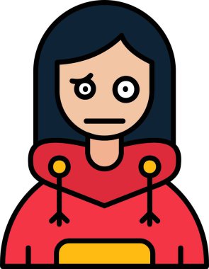 Kırmızı eşarplı ve mavi süveter çizimi olan kız.