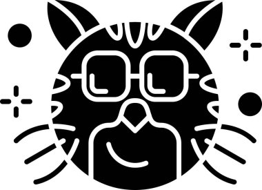 Gülümseyen ve gözlüklü bir kedi, kara kedili bir kedi