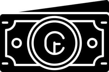 Para ikonu. vektör biçimi yuvarlak açılı düz ikonik semboldür, beyaz arkaplanda siyah renk.