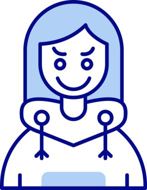 Eşarplı kız avatar, süveter, atkı ve şapka takıyor, gülümsüyor ve gülüyor.