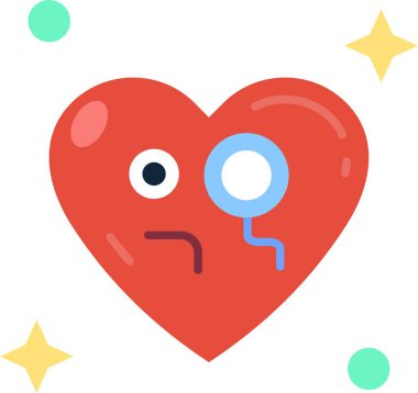 kalp ve emoji ikonu, çizgi film tarzı