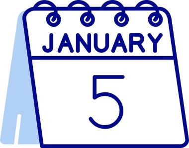 5 Ocak 'ta. düz tasarım takvim simgesi, basit takvim ve tarih simgesi. Ayın ayı, düz stil ikonu. Yılın bir ayı. takvim