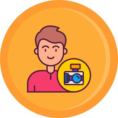 Resim simgesi ve ana hatlı vektörü olan bir adam tutuyor