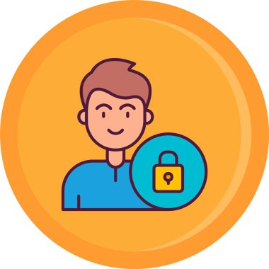 Asma kilit ikonu olan adam. taslak adam ve asma kilit ikon vektör rengi düz izole