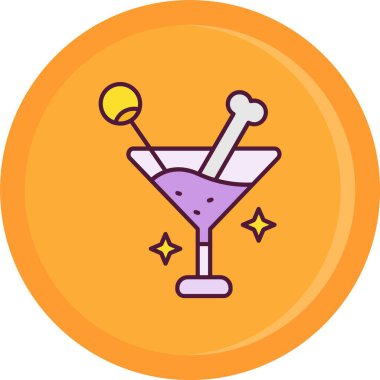 Kokteyl ikonu. Taslak kokteyl vektör rengi düz izole