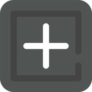 Artı vektör simgesi. Resim biçimi düz bir piktogram sembolüdür. kare yuvarlak düğme, açık gri ve gri renkler.