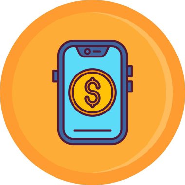 Dolar madeni para ikonlu akıllı telefon. para sikkesi vektör simgesi beyaz üzerinde izole edilmiş düz çizgi akıllı telefon