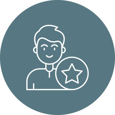 Mavi takım elbiseli ve yıldız ikonlu bir adamın vektör çizimi