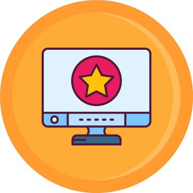 Yıldız simgesi ile bilgisayar monitörü. dizüstü bilgisayarı beyaz arkaplanda izole edilmiş internet vektör illüstrasyon düz renk
