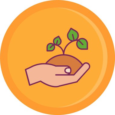 Bir bitkiyi bozuk parayla tutan bir elin vektör çizimi