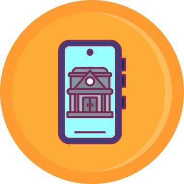 Banka binası ikonu. ana hatlı banka vektör simgesi rengi izole edildi