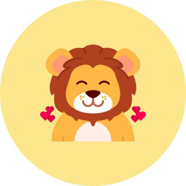 Kalbi olan bir aslan, vektör çizimi, düz stil tasarımı