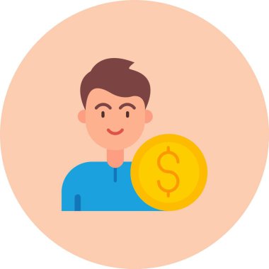 Bozuk para ikonu vektör illüstrasyonlu bir adam