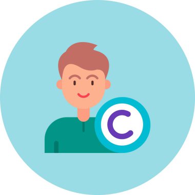 Telif hakkı sembolü olan bir adam. vektör simgesi.