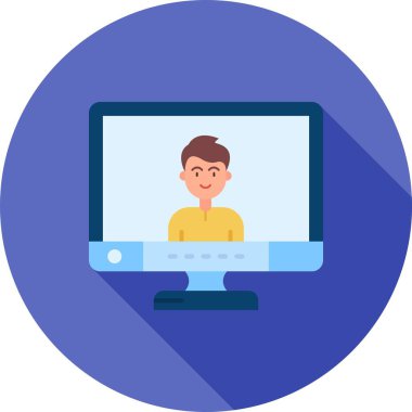 Dizüstü bilgisayar simgesi olan adam. Vektör çizim