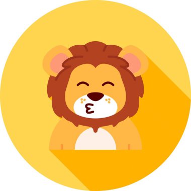 Büyük gözlü şirin çizgi film aslanının vektör çizimi. Hayvan karakteri. düz dizayn. Beyaz arkaplanda izole edilmiş vektör simgesi.