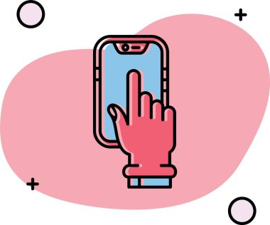 Akıllı telefonu ve kalbi olan bir elin vektör çizimi