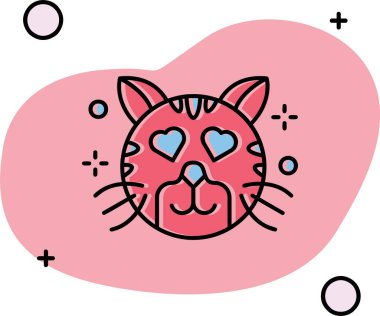 kalbi ve gözleri olan kedi, vektör çizimi