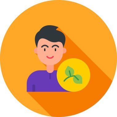 Ayçiçeği ikonu olan genç adam, vektör illüstrasyonu