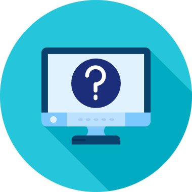 Soru işareti olan dizüstü bilgisayar. Basit tasarım vektörü simgesi