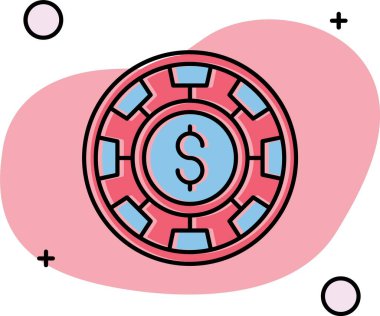 Poker çipi simgesi. taslak kumarhane çipi vektör simgesi rengi düz izole