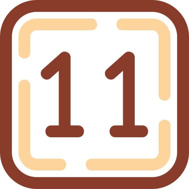 11 randevu takvimi simgesi. Bu düz kabartma sembolü turuncu ve pembe renkler ve beyaz arkaplanda yuvarlak açılar kullanır..