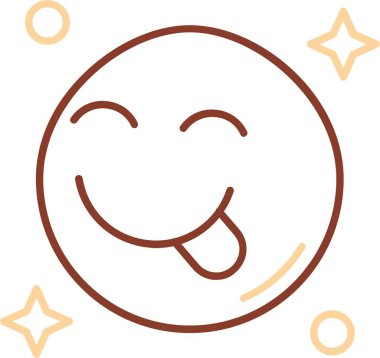 Mutlu gülümseyen emoji yüz, ifade, diliyle gülümse, düz stil, ikon vektörü, illüstrasyon tasarımı.