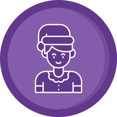 Mor atkısı ve şapkası olan bir kadın.