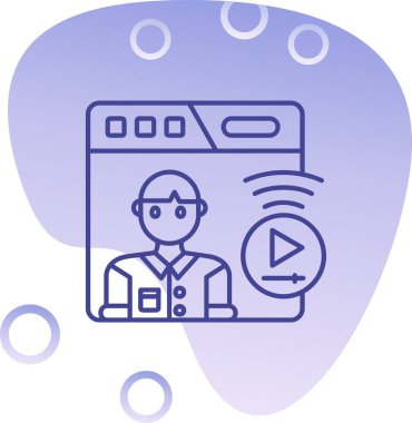 Beyaz takım elbiseli ve mavi tişörtlü elektronik kameralı bir adamın vektör çizimi.