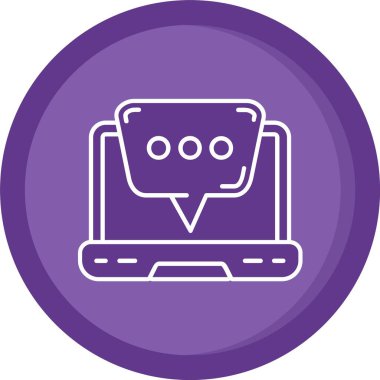 Mor bir dairede, monitörlü bir adamın vektör simgesi