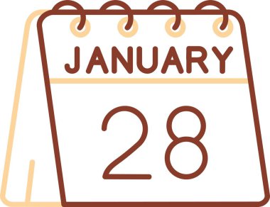 8 Ocak 'ta. tarih, takvim ve Şubat ayının biçimine sahip düz bir takvim simgesi. Takvim beyaz üzerine.