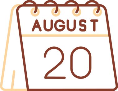 Ağustos 'un 20' nci günü takvim simgesi - vektör simgesi