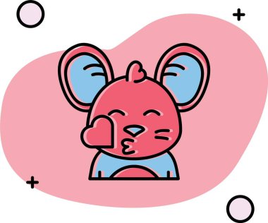 Beyaz arka planda izole edilmiş kalp ve konuşma balonu olan şirin yavru tavşan çizimi.