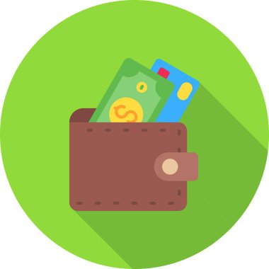 Cüzdan ve kredi kartı ikonu. Para kartı vektör simgesi beyaz arkaplanda izole edilmiş nakit kredi kartının düz çizimi