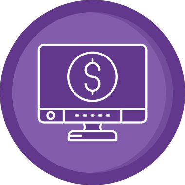 Dolar işareti ve para simgesi olan dizüstü bilgisayar, basit vektör illüstrasyonu