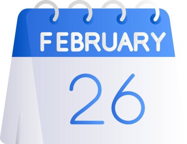 26 Şubat takvimi beyaz arka planda. 3d illüstrasyon.