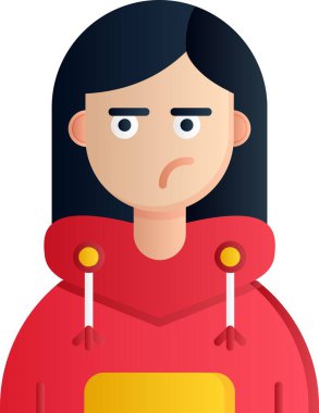 Kırmızı ceketli, resimli, beyaz arkaplanda vektör olan kızgın kız..