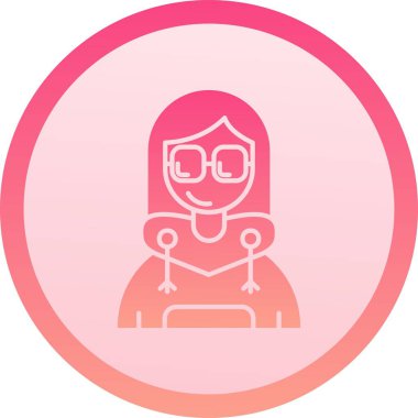 Yuvarlak daireli, uzun gölgeli, düz ikonlu bir kadın.