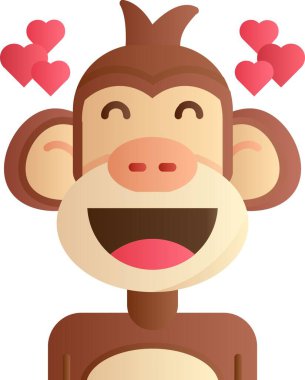 Kalbi, illüstrasyonu ve beyaz arka planı olan sevimli bir maymun..