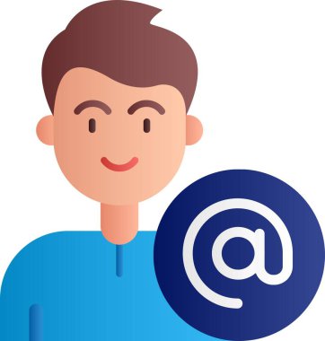 avatar adam bir e- posta simgesi tutuyor, düz tasarım
