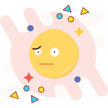 Düz stil vektör çiziminde güneş ve yıldızlı emoji simgesi