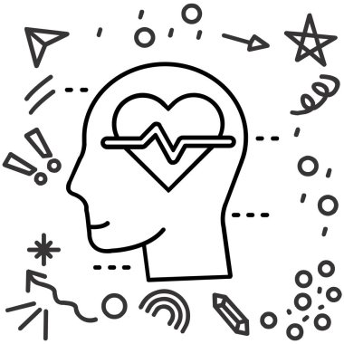 kafa vektörü illüstrasyonunda kalp ve konuşma baloncukları olan çizgi insan beyni