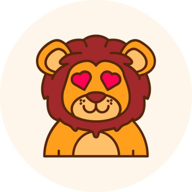 Kalp karikatür tasarımı ile aslan, kawaii ifade sevimli karakter komik ve duygu simgesi tema illüstrasyon