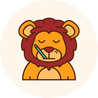 renkli çizgi çizgi film sevimli aslan bir kalem ve bir pipet ile