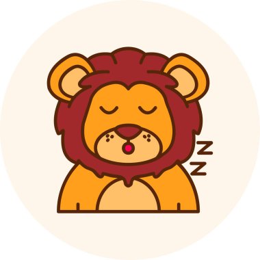 Büyük kırmızı gözlü, uyuyan bir aslan. vektör karikatür çizimi