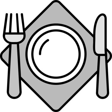 Çatal bıçak takımı ve yemek tabağı simgesi, vektör illüstrasyonu