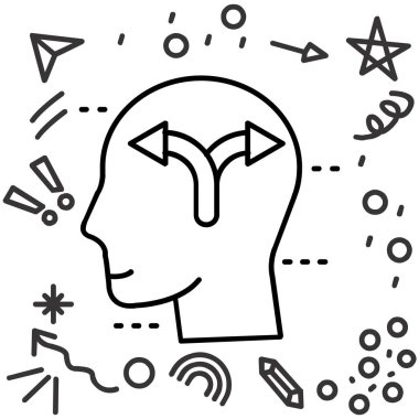 Beyin fikri simgesi, yapay zeka bağlantılı çizgi çizimi