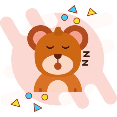 Yatakta renkli yıldızlarla uyuyan sevimli çizgi film ayısının vektör çizimi. düz tasarım biçimi.