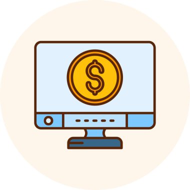 Dolar işareti olan bir laptop. Web simgesi basit tasarım