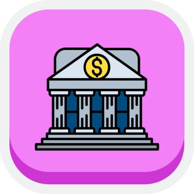 Pembe arkaplan vektör illüstrasyonunda izole edilmiş modayı gösteren banka simgesi